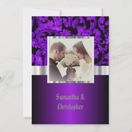 Purple and black gothic wedding photo invitation