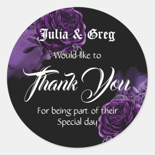 Purple and Black Gothic Wedding Thank You Sticker