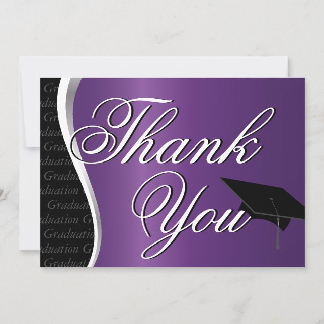 Purple and Black Graduation Thank You Card (Front)