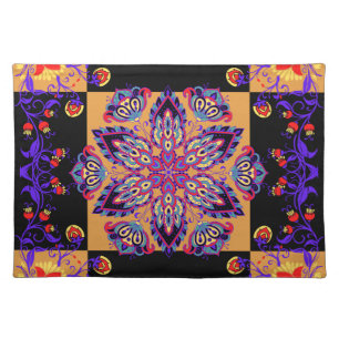 Purple and Black Graphic Artwork, Violet Nature Cloth Placemat