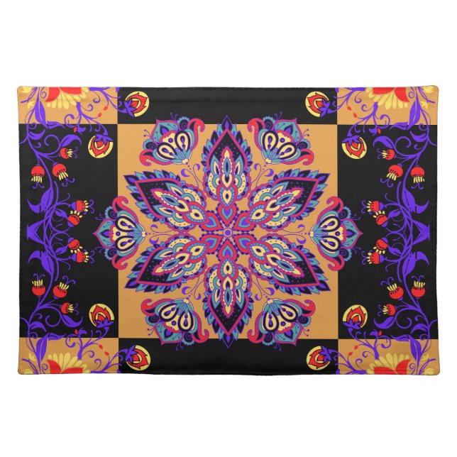 Purple and Black Graphic Artwork, Violet Nature Cloth Placemat (Front)