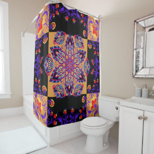 Purple and Black Graphic Artwork, Violet Nature Shower Curtain