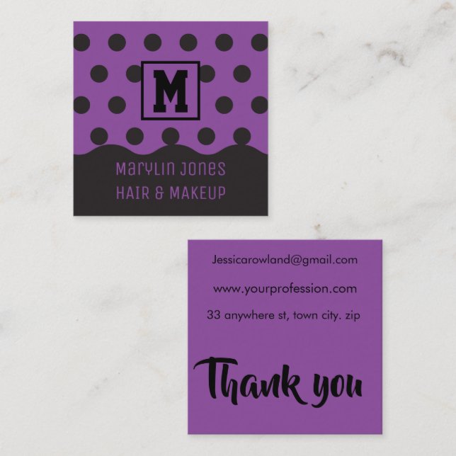 PURPLE AND BLACK HALLOWEEN POLKA DOT SQUARE BUSINESS CARD (Front/Back)