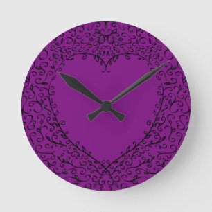 Purple and Black Heart Gothic Wedding Clock