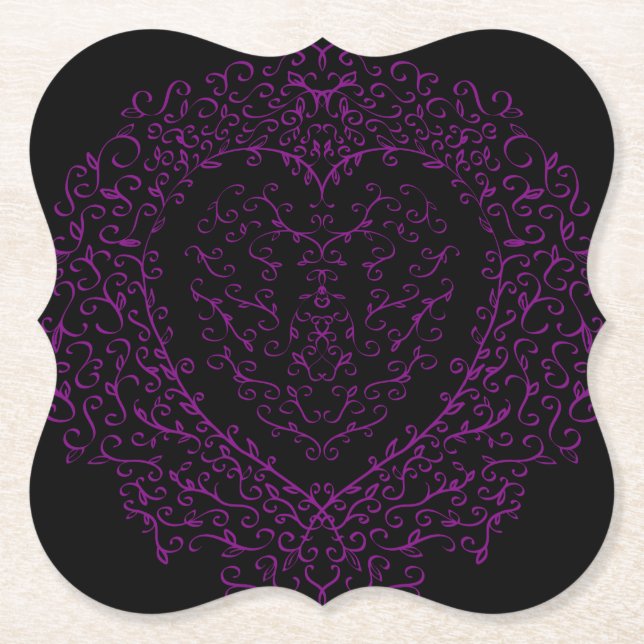 Purple and Black Heart Gothic Wedding Coasters (Front)