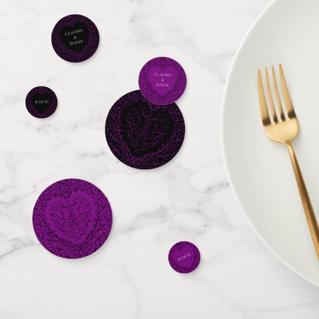 Purple and Black Heart Gothic Wedding Confetti (Group)