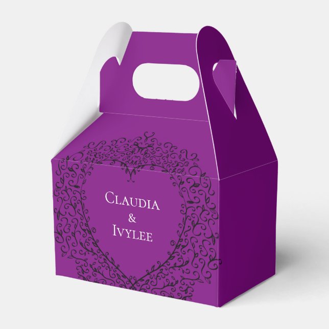 Purple and Black Heart Gothic Wedding Favor Box (Front Side)