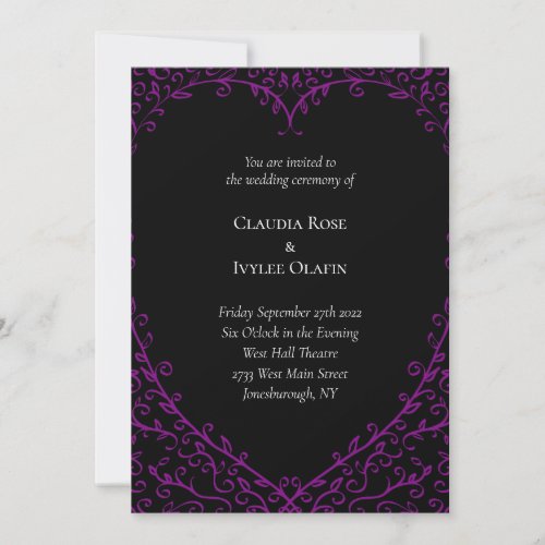 Purple and Black Heart Gothic Wedding Invitation