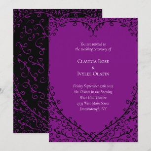 Purple and Black Heart Gothic Wedding Invitation