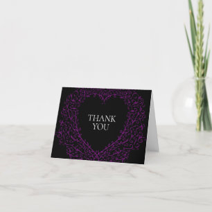 Purple and Black Heart Gothic Wedding Thank Yous Letterpress Thank You Card