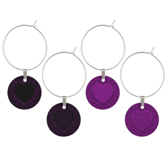 Purple and Black Heart Gothic Wedding Wine Charms (Staggered)
