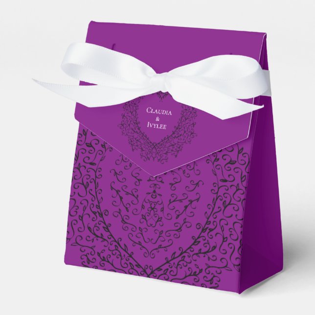 Purple and Black Heart Wedding Favor Boxes (Front Side)
