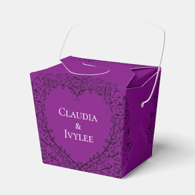 Purple and Black Heart Wedding Favor Boxes (Front Side)