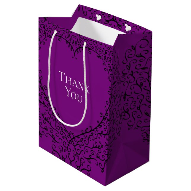 Purple and Black Heart Wedding Medium Gift Bag (Back Angled)