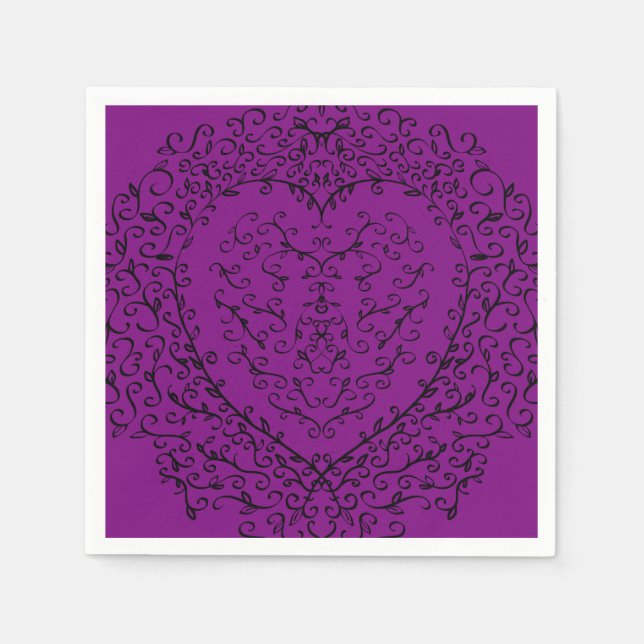 Purple and Black Heart Wedding Napkins (Front)