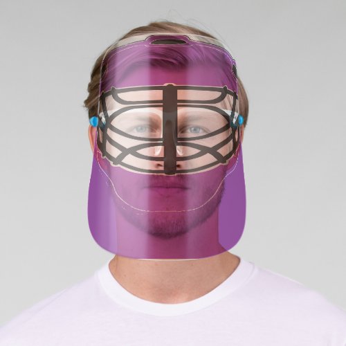 Purple and black hockey face shield