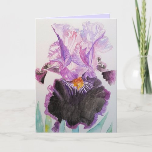 Purple and Black Iris Watercolour Birthday Card