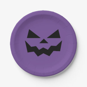 Purple and Black Jack-o-lantern pumpkin face Paper Plates