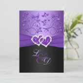 Purple and Black Joined Hearts Monogrammed Invite (Standing Front)