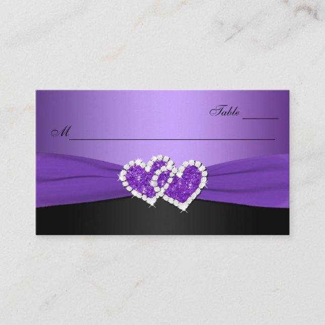 Purple and Black Joined Hearts Place Card (Front)