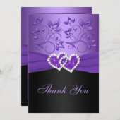 Purple and Black Joined Hearts Thank You Card (Front/Back)