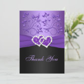 Purple and Black Joined Hearts Thank You Card (Standing Front)
