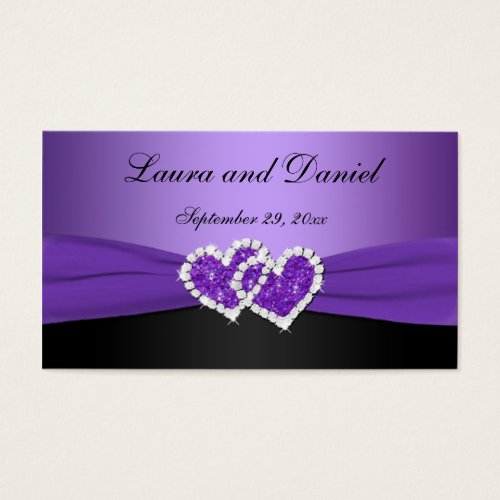 Purple and Black Joined Hearts Wedding Favor Tag Business Card