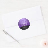Purple and Black Joined Hearts Wedding Sticker (Envelope)