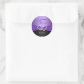 Purple and Black Joined Hearts Wedding Sticker (Bag)