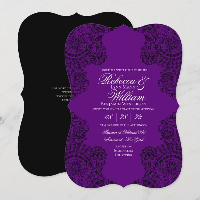 Purple and Black Lace Elegant Gothic Wedding Invitation (Front/Back)