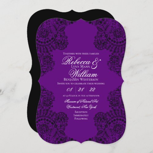 Purple and Black Lace Elegant Gothic Wedding Invitation