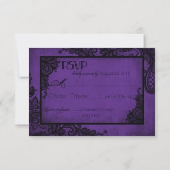 Purple And Black Lace Gothic Rsvp Card by NouDesigns at Zazzle