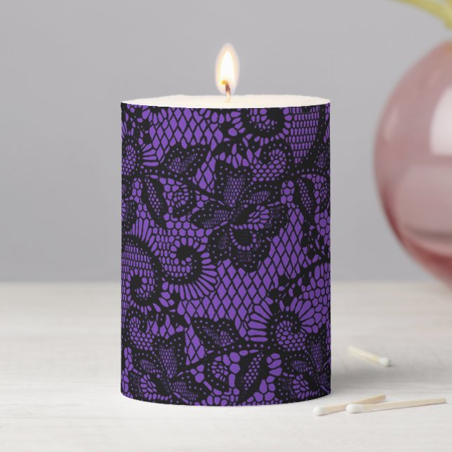 Purple And Black Lace Pillar Candle (In Situ)