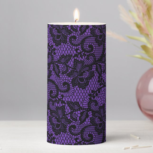 Purple And Black Lace Pillar Candle (In Situ)