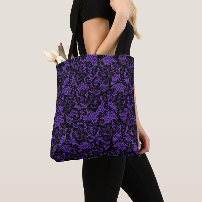 Purple And Black Lace Tote Bag (Close Up)