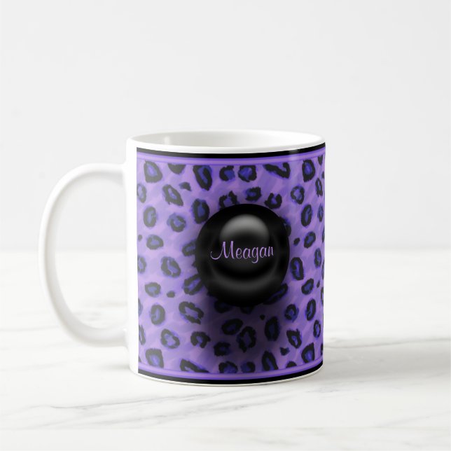 Purple And Black Leopard Custom Name Mug (Left)