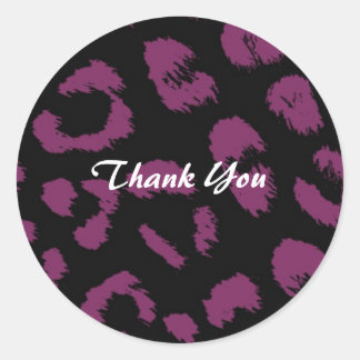 Purple and Black Leopard Pattern Thank You Classic Round Sticker