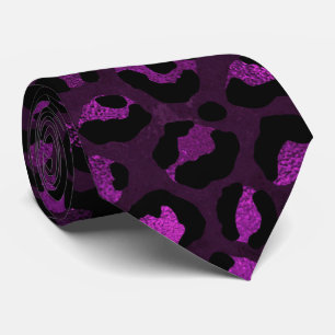 Purple and Black Leopard Print Neck Tie