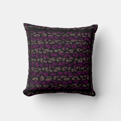 Purple and Black Leopard Print Stripe Pattern Throw Pillow