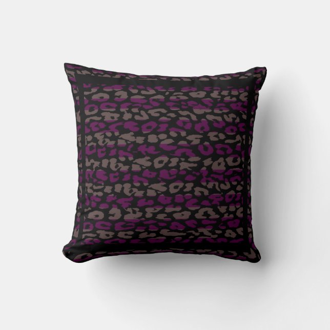 Purple and Black Leopard Print Stripe Pattern Throw Pillow (Front)