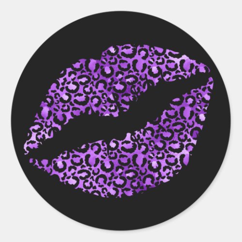 Purple and Black Leopard Spots Lipstick Classic Round Sticker