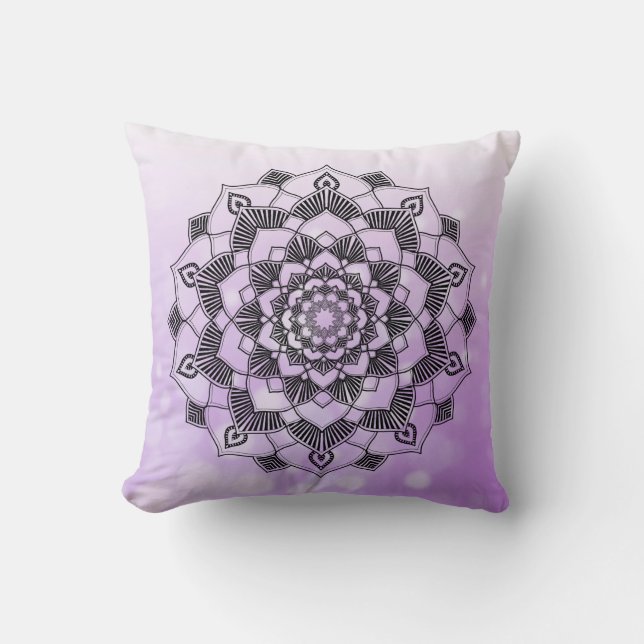 Purple and Black Mandala Abstract Throw Pillow (Front)