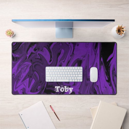 Purple and black marble polished desk mat