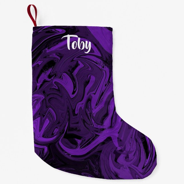 Purple and black marble polished small christmas stocking (Front)