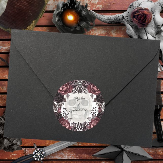 Purple And Black Moody Dark Wedding  Classic Round Sticker (Creator Uploaded)