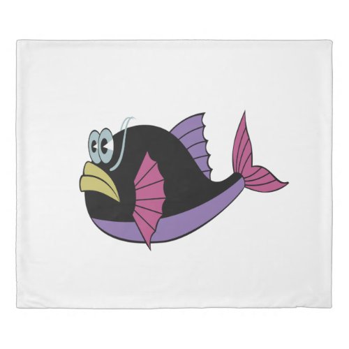 Purple and black multi color puffer fish duvet cover