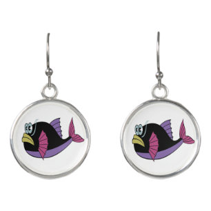 Purple and black multi color puffer fish earrings