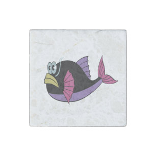 Purple and black multi color puffer fish stone magnet