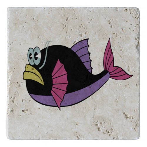 Purple and black multi color puffer fish trivet