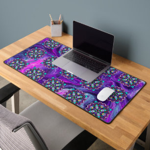 Purple and Black Mystical Colorful Mandala Desk Mat